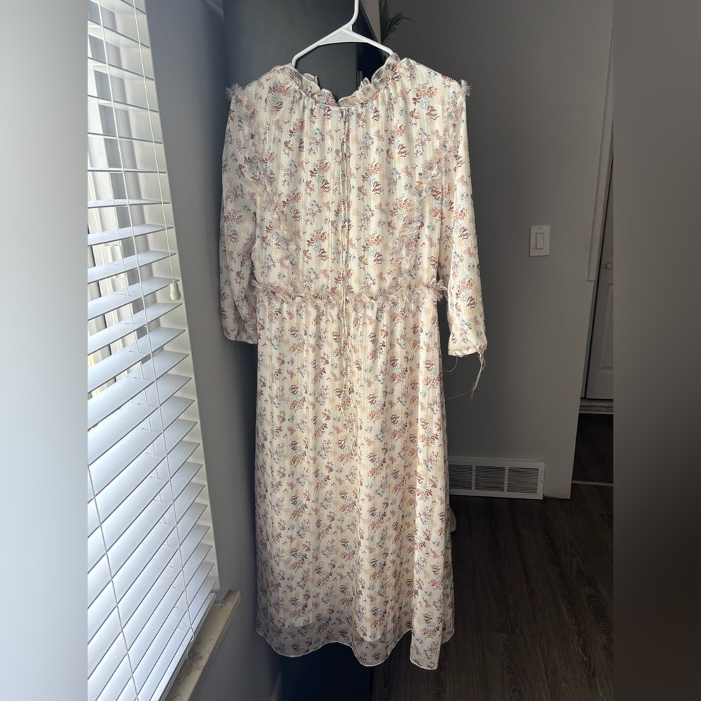 Harper Cream and Tan Bishop Sleeve Sundress